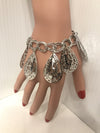 Silver link bracelet w/ oval rhinestone charm