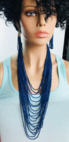 Blue layer bead necklace earring set