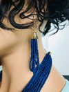 Blue layer bead necklace earring set