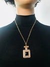 Gold perfume bottle necklace black pendant stone