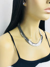 silver wide herringbone necklace