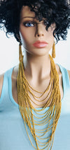 Mustard Yellow Long bead necklace earring set