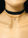 Black rhinestone choker with gold chain