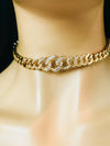 Gold cuban link rhinestone choker