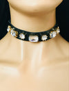 Black leather like choker with Large rhinestone gold hardware