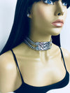 Ri Ri Silver nugget plate choker with cuban link