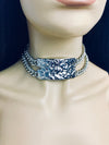 Ri Ri Silver nugget plate choker with cuban link