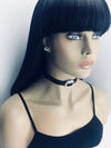 Black Leather Like choker w/ rhinestone pendant