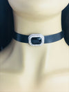 Black Leather Like choker w/ rhinestone pendant