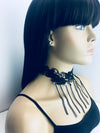 Black leaf lace choker with black chain