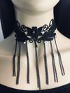 Black leaf lace choker with black chain