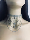 Silver mesh layer choker with chains and stones