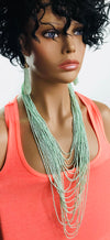 Mint Green beads Layer Necklace set w/ earrings