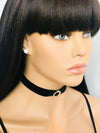 Black velvet choker w/gold rhinestone pendant