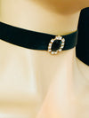 Black velvet choker w/gold rhinestone pendant