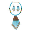 Blue Bead Tassel Necklace Set