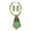 Green Bead Tassel Necklace Set